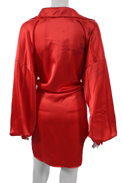 Nonchalant Label Women Red Collared Long Sleeve Shirt Dress Size S