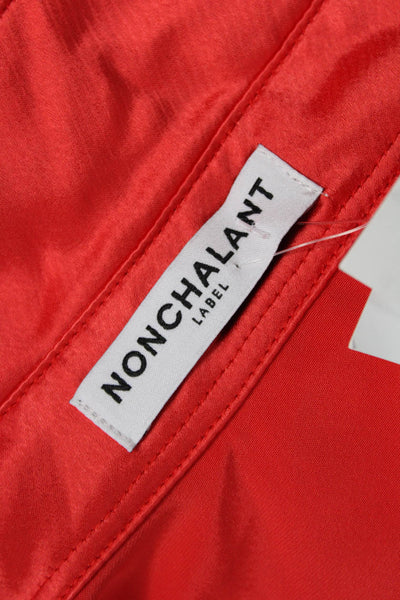Nonchalant Label Women Red Collared Long Sleeve Shirt Dress Size S