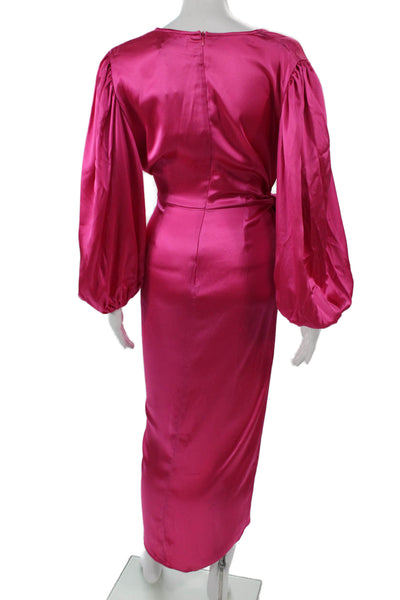 Nonchalant Label Womens Wrap Dress Pink Long Sleeve V-Neck Mid-Calf Size M