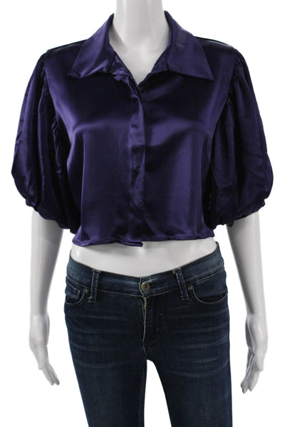 Parentezi Womens Cropped Satin Collared Button 3/4 Sleeve Blouse Size M