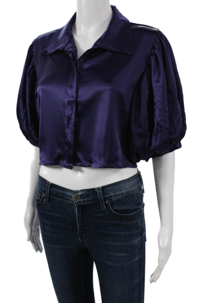 Parentezi Womens Cropped Satin Collared Button 3/4 Sleeve Blouse Size M