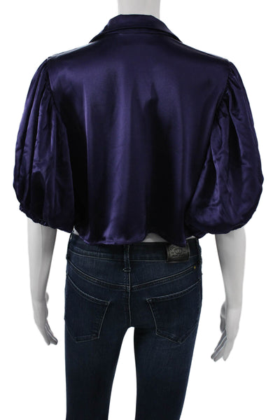 Parentezi Womens Cropped Satin Collared Button 3/4 Sleeve Blouse Size M