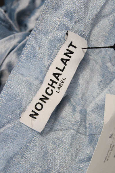 Nonchalant Label Womens Cropped Silk Blouse Blue Sweetheart Short Sleeve Size L