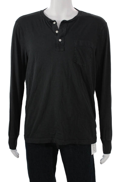 J Crew Mens Black Henley Long Sleeve Cotton Shirt Size L