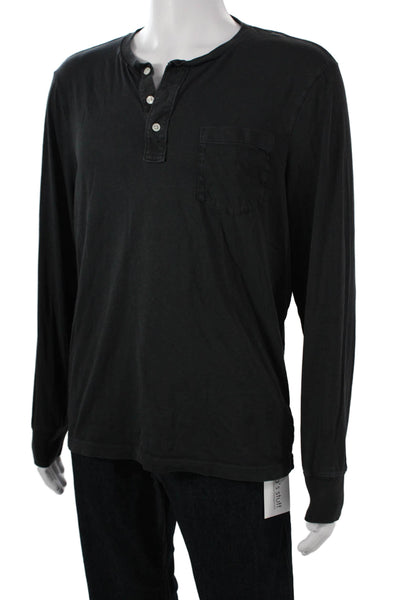 J Crew Mens Black Henley Long Sleeve Cotton Shirt Size L
