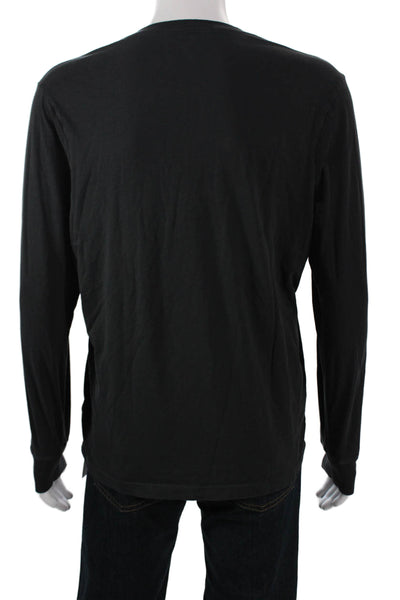 J Crew Mens Black Henley Long Sleeve Cotton Shirt Size L