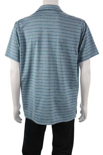 Nike Mens Striped Short Sleeve Collared Button-Up Polo Shirt Blue Size L