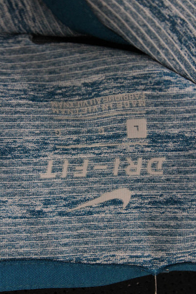 Nike Mens Striped Short Sleeve Collared Button-Up Polo Shirt Blue Size L