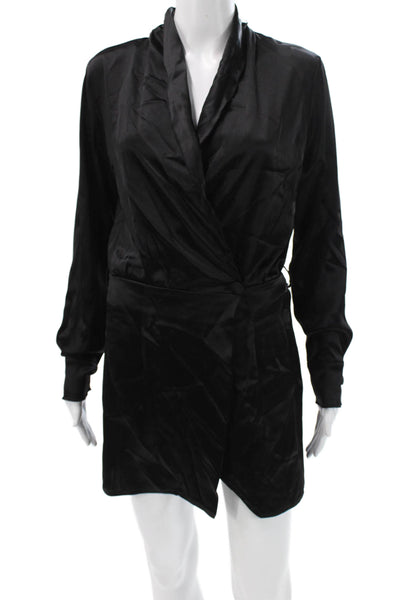 Nonchalant Label Womens Wrap Dress Black V-Neck Long Sleeve Size M