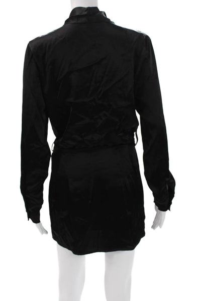 Nonchalant Label Womens Wrap Dress Black V-Neck Long Sleeve Size M