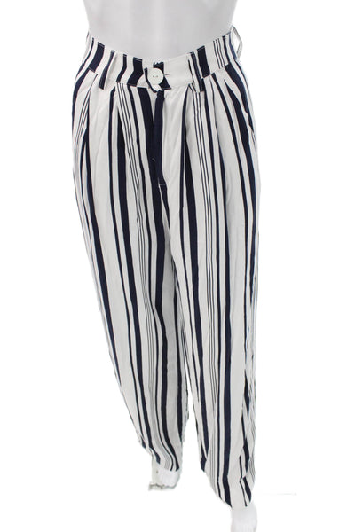 Intropia Women Dress Pants White Striped Polyester Button Size XS