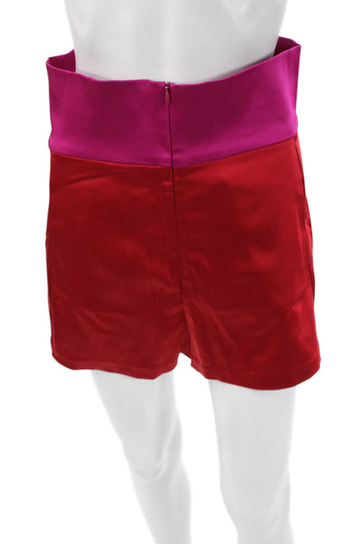 Nonchalant Label Womens Hot Pants Red Satin Colorblock Zip Size S