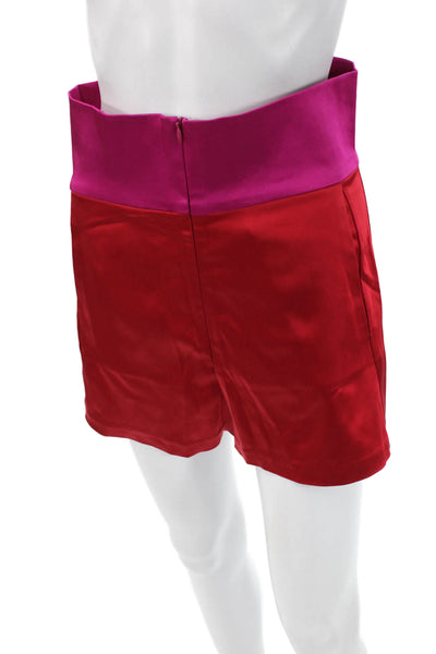 Nonchalant Label Womens Hot Pants Red Satin Colorblock Zip Size S