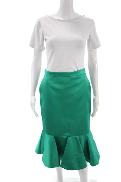 J Crew Womens Trumpet Skirt Green Long Polyester Zip Size 4