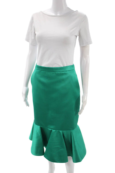 J Crew Womens Trumpet Skirt Green Long Polyester Zip Size 4