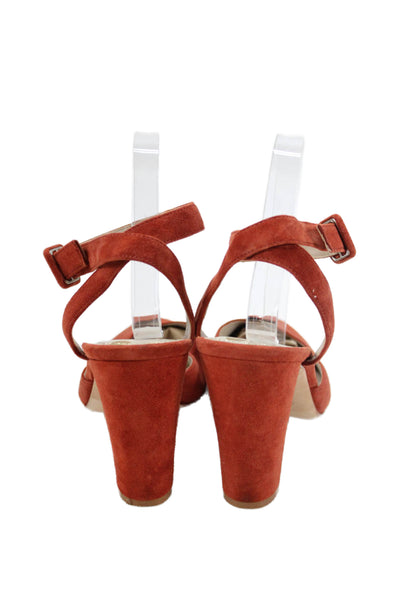 Boden Womens Suede Ankle Strap D'Orsay Block Heels Shoes Rust Brown Size 11