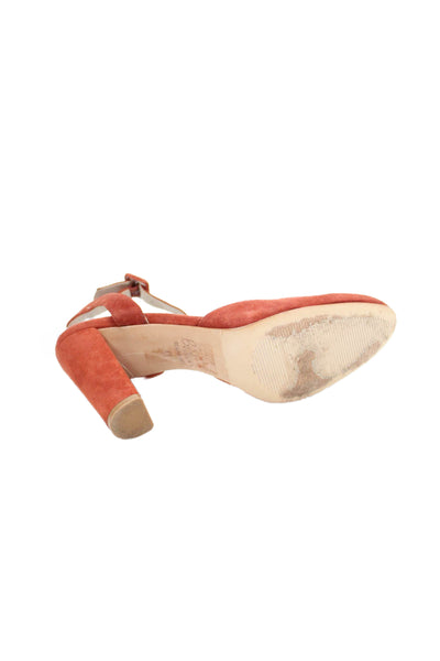 Boden Womens Suede Ankle Strap D'Orsay Block Heels Shoes Rust Brown Size 11