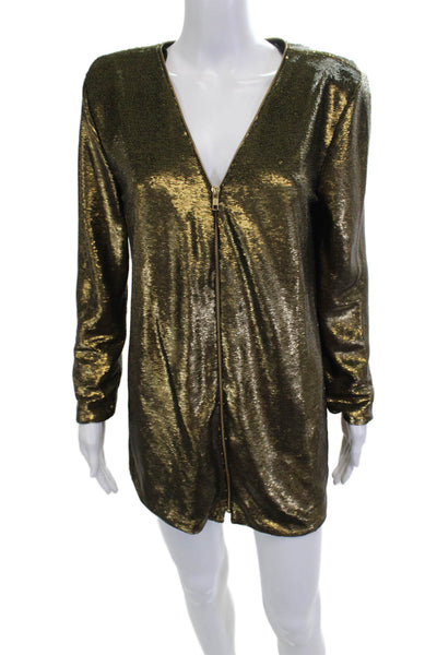 Nonchalant Label Womens Jacket Dress Gold V Neck Long Sleeve Zip Size XS