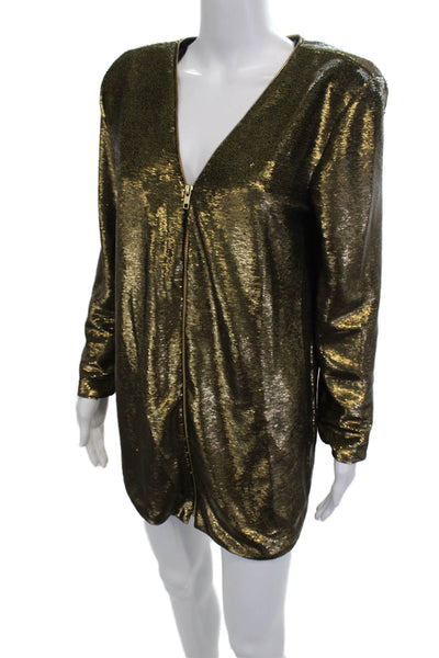 Nonchalant Label Womens Jacket Dress Gold V Neck Long Sleeve Zip Size XS