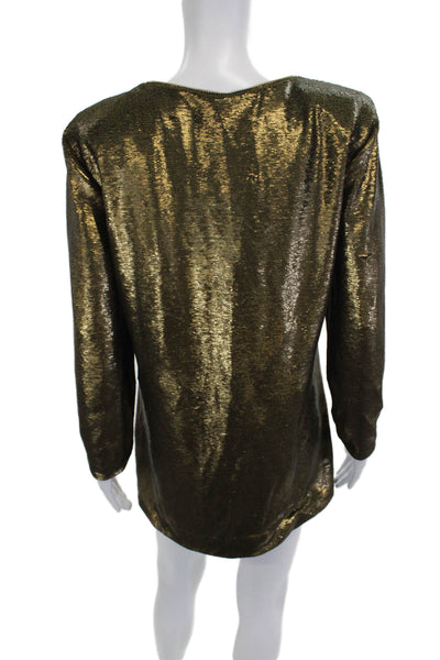 Nonchalant Label Womens Jacket Dress Gold V Neck Long Sleeve Zip Size XS