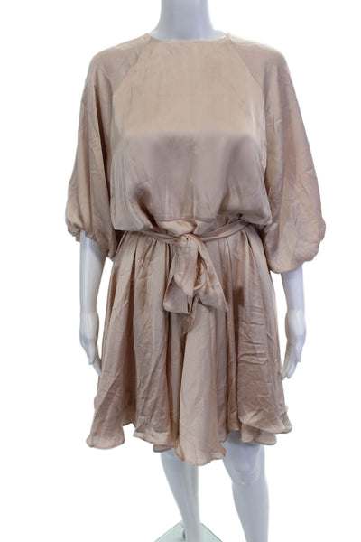 Nonchalant Label Womens Blouson Dress Beige Tie Knee Length Size S