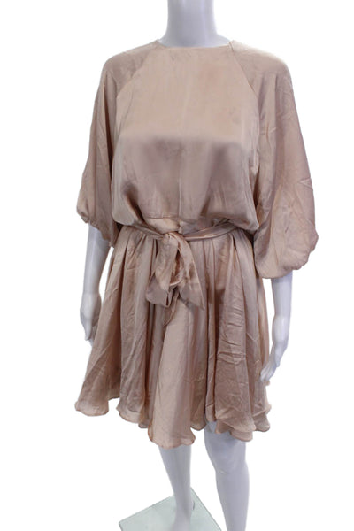 Nonchalant Label Womens Blouson Dress Beige Tie Knee Length Size S