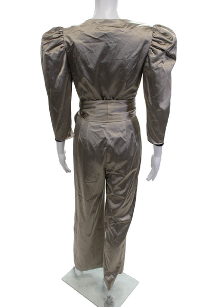 Nonchalant Label Womens Beige V-Neck 3/4 Sleeve Jumpsuit Tie Waist Size XS