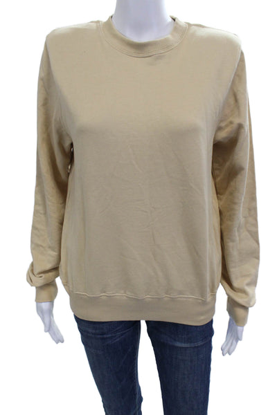 Parentezi Women Pullover Sweatshirt Beige Crew Neck Long Sleeve Cotton Size S