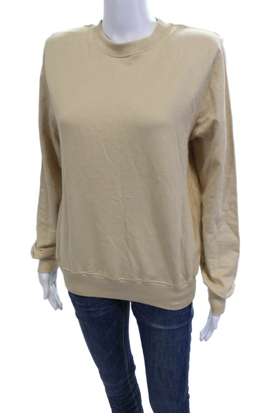 Parentezi Women Pullover Sweatshirt Beige Crew Neck Long Sleeve Cotton Size S