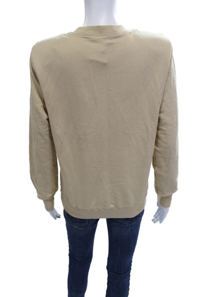 Parentezi Women Pullover Sweatshirt Beige Crew Neck Long Sleeve Cotton Size S