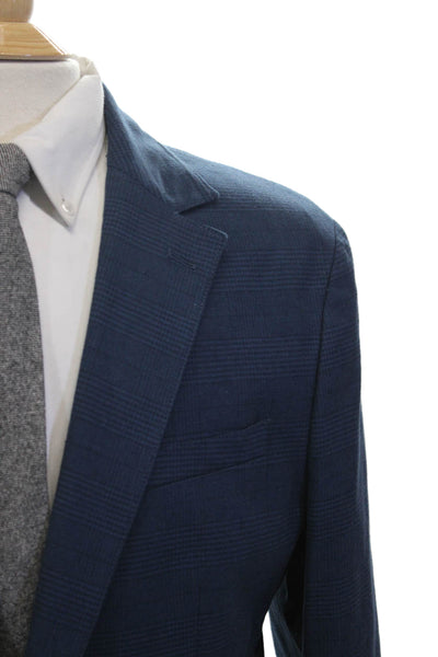 Bonobos Mens Blue Check Blazer Button Closure Cotton Blend Size 42