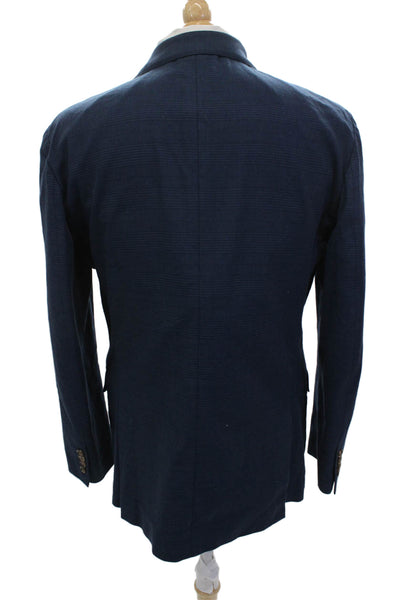 Bonobos Mens Blue Check Blazer Button Closure Cotton Blend Size 42