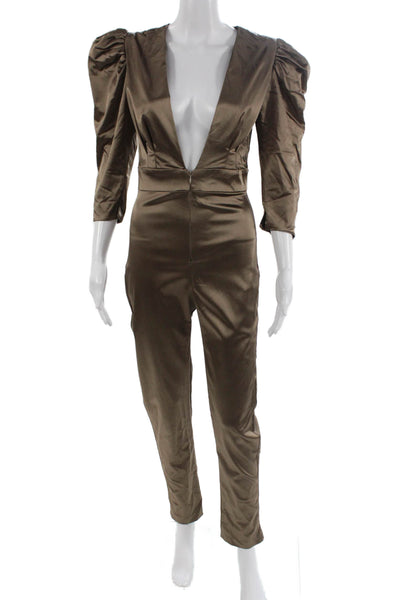 Nonchalant Label Womens Jumpsuit Brown V-Neck 3/4 Sleeve Size S