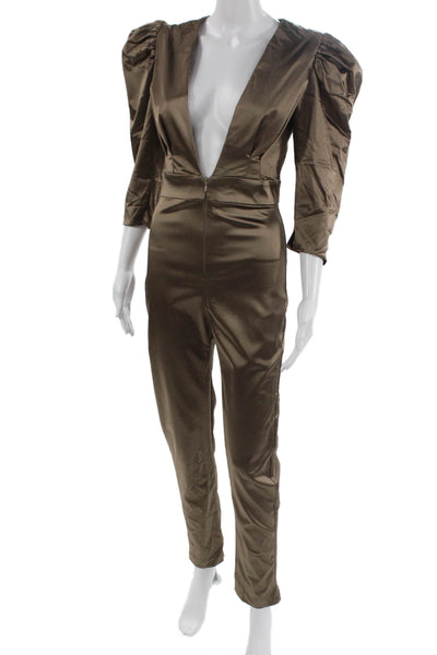 Nonchalant Label Womens Jumpsuit Brown V-Neck 3/4 Sleeve Size S