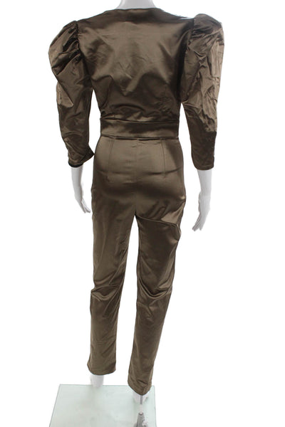 Nonchalant Label Womens Jumpsuit Brown V-Neck 3/4 Sleeve Size S