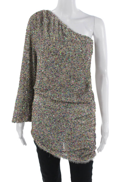 Nonchalant Label Womens One Shoulder Long Sleeve Tunic Multicolor Zip Size XS