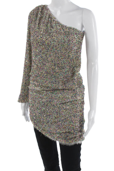 Nonchalant Label Womens One Shoulder Long Sleeve Tunic Multicolor Zip Size XS