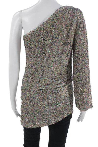 Nonchalant Label Womens One Shoulder Long Sleeve Tunic Multicolor Zip Size XS