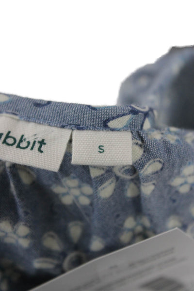 Roller Rabbit Women Tunic Blouse V-Neck Floral Blue 3/4 Sleeve Cotton Size S