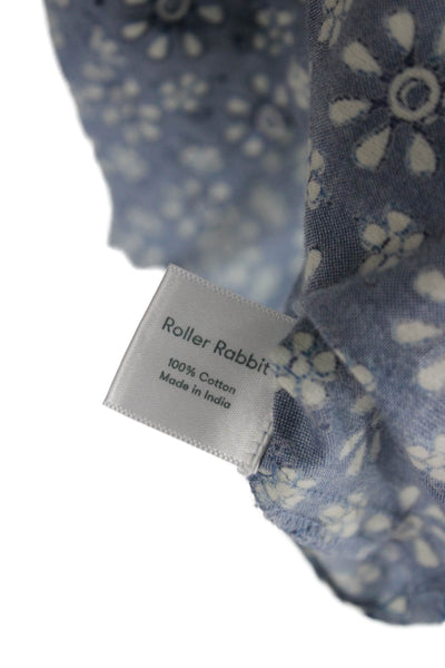 Roller Rabbit Women Tunic Blouse V-Neck Floral Blue 3/4 Sleeve Cotton Size S