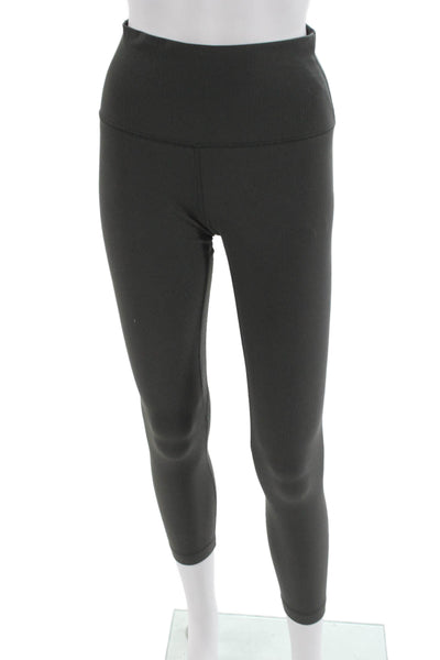 Lululemon Womens Gray Striped Nylon Capri Leggings Pull On Size 6