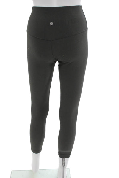 Lululemon Womens Gray Striped Nylon Capri Leggings Pull On Size 6