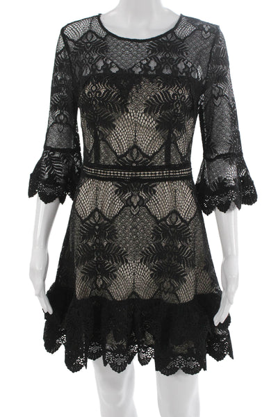 BB Dakota Womens Fit & Flare Lace Dress Black 3/4 Sleeve Zip Size 4