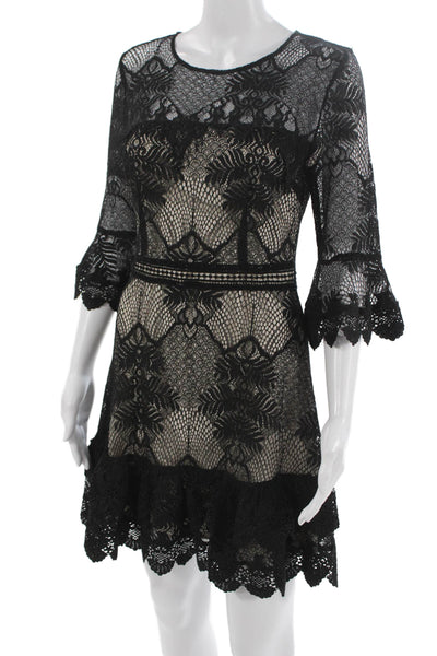 BB Dakota Womens Fit & Flare Lace Dress Black 3/4 Sleeve Zip Size 4