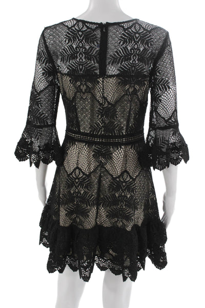 BB Dakota Womens Fit & Flare Lace Dress Black 3/4 Sleeve Zip Size 4