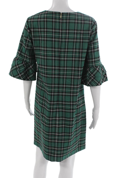 Draper James Women Shift Dress Green V-Neck 3/4 Sleeve Above Knee Zip Size 4