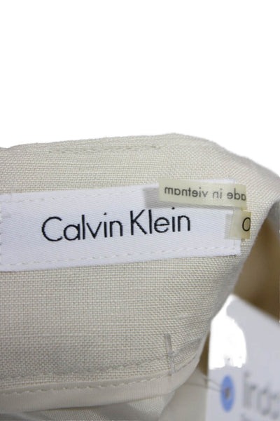 Calvin Klein Women Straight Pencil Linen Skirt Beige Zip Knee Length Size 10