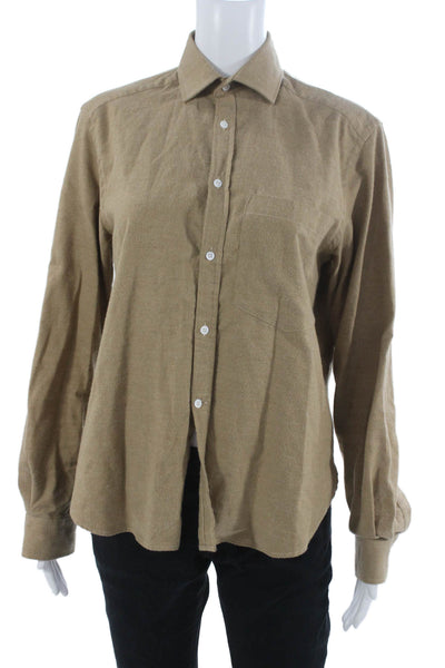 WNU Women Basic Cotton Collared Button-Up Long Sleeve Top Beige Size 6
