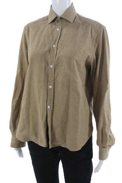 WNU Women Basic Cotton Collared Button-Up Long Sleeve Top Beige Size 6