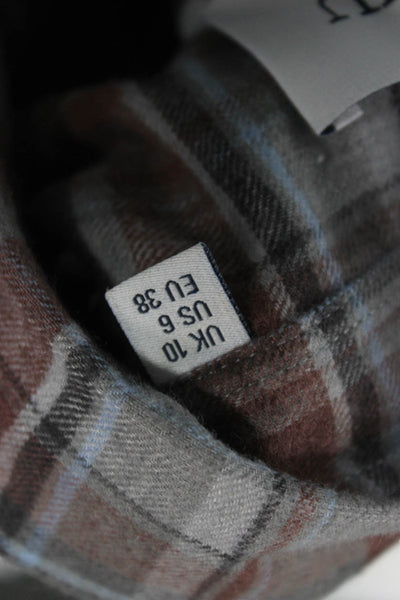 WNU Womens Basic Linen Plaid Button-Up Long Sleeve Collared Shirt Size 6
